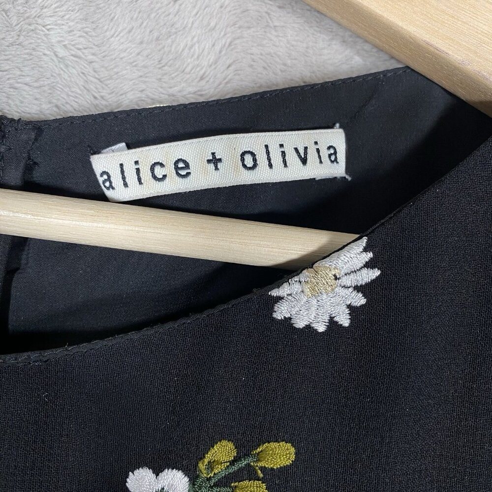 Alice + Olivia Eleonora Dress M Silk Embroidered Floral Bird Flare Sleeve Fairy - Picture 5 of 16